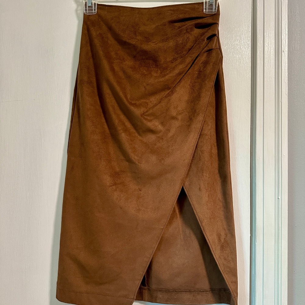 A&F Vegan Suede Wrap Pencil Skirt - Picture 2 of 6